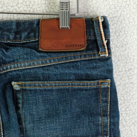 Gustin Jeans Mens 30X34 Blue Raw Selvedge Denim Straight Stone Wash Whiskers - Picture 5 of 13